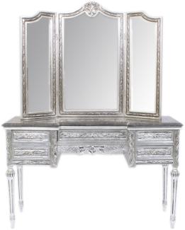 Casa Padrino Barock Schmink Konsole mit Spiegel Silber 120 x 40 x H155 cm - Schlafzimmer Spiegelkonsole mit Schubladen