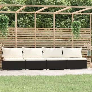 4-Sitzer-Sofa mit Kissen Schwarz Poly Rattan