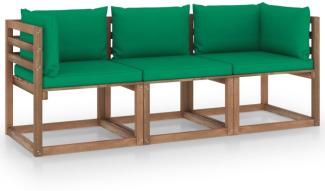 Garten-Palettensofa 3-Sitzer mit Kissen Grün Kiefernholz
