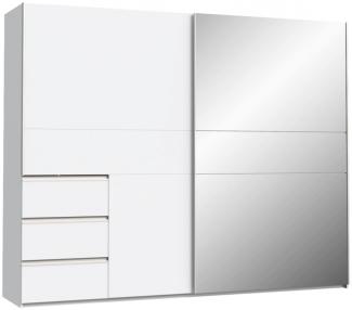 Kleiderschrank WINN Schiebetürenschrank mit Schubladen und Spiegel Weiß 251 x 201 x 61 cm