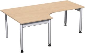 PC-Schreibtisch '4 Fuß Pro' links, höhenverstellbar, 200x120cm, Buche / Silber