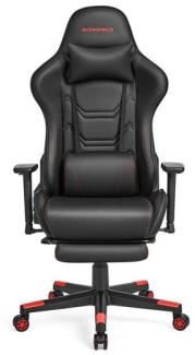 SONGMICS Gaming-Stuhl, Bürostuhl, ergonomisch, Fußstütze, Kopfkissen, bis 150 kg belastbar, schwarz-rot