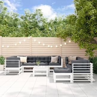 vidaXL 10-tlg. Garten-Lounge-Set mit Kissen Weiß Massivholz