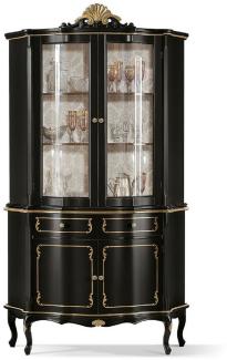 Casa Padrino Luxus Barock Vitrine Schwarz / Gold - Prunkvoller Barock Vitrinenschrank mit 4 Türen und Schublade - Barock Möbel - Luxus Qualität - Made in Italy
