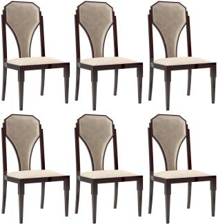 Casa Padrino Luxus Art Deco Esszimmer Stuhl Set Beige / Dunkelbraun / Silber 55 x 55 x H. 110 cm - Edles Küchen Stühle 6er Set - Art Deco Esszimmer Möbel