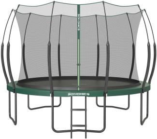 SONGMICS Federloses Trampolin, elastische Seile, Sicherheitsnetz mit Reißverschluss, Glasfaserstangen, dschungelgrün, Ø 366 cm