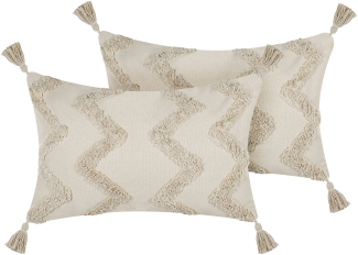 Dekokissen ZickZack-Muster hellbeige getuftet 40 x 60 cm 2er Set CERINTHE