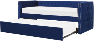 Tagesbett ausziehbar Samtstoff marineblau Lattenrost 90 x 200 cm GASSIN