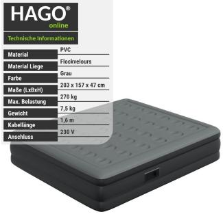 HAGO Premium Luftbett mit Pumpe, selbstaufblasend, Gästebett, Reisebett, 203 x 157 x 47 cm