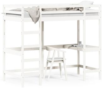 vidaXL Hochbett mit Schreibtisch Weiß 100x200 cm Massivholz Kiefer