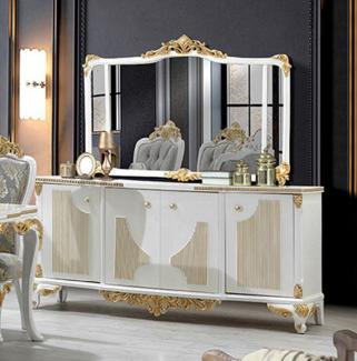Casa Padrino Luxus Barock Möbel Set Weiß / Gold - 1 Barock Sideboard mit 4 Türen & 1 Barock Wandspiegel - Prunkvolle Barock Möbel
