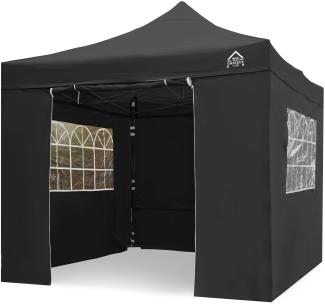 All Seasons Gazebos 3x3m vollständig wasserdichtes Faltpavillon mit 4 hochwertigen Seitenteilen - Schwarz