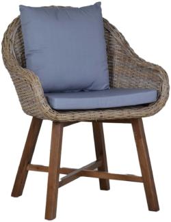 MiaMöbel Rattansessel 'Corine' 100% Baumwolle, Massivholz, Rattan Mahagoni Modern