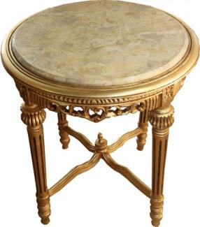 Großer Barock Beistelltisch Rundtisch mit Marmorplatte Gold / Creme - Antik Stil Tisch Möbel H 71 cm B 63 cm