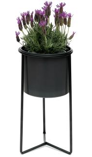 DanDiBo Blumenhocker mit Topf Metall Schwarz Grau S 45 cm Blumenständer 96049 Blumensäule Modern Pflanzenständer Pflanzenhocker