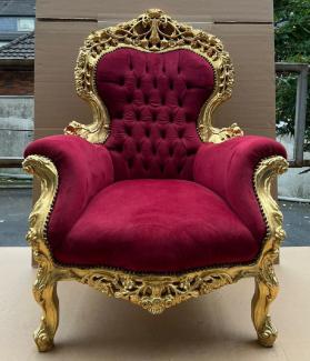 Casa Padrino Barock Sessel Bordeauxrot / Gold - Handgefertigter Antik Stil Wohnzimmer Sessel - Antik Stil Möbel - Barock Wohnzimmer Möbel