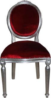 Casa Padrino Barock Medaillon Luxus Esszimmer Stuhl ohne Armlehnen in Bordeaux / Silber - Limited Edition