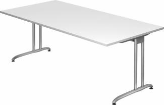 bümö® Schreibtisch B-Serie stabile Premium Qualität, Tischplatte 200 x 100 cm in Weiß, Gestell in silber