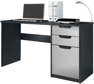 Vladon Schreibtisch Logan, Bürotisch mit 2 Schubladen und 1 Tür, Schwarz matt/Hellgrau Seidenmatt (129 x 76 x 60 cm)