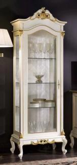 Casa Padrino Luxus Barock Vitrine Weiß / Gold - Handgefertigter Massivholz Vitrinenschrank mit Glastür - Prunkvolle Barock Möbel - Luxus Qualität - Made in Italy