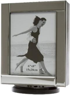 Casa Padrino Luxus Schmuckschrank Schwarz / Cremefarben / Silber 20 x 15 x H. 27 cm - Kleiner Schmuckschrank mit Fotorahmen Spiegeltür und drehbarem Standfuß