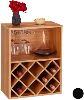 Relaxdays Weinregal, Aufbewahrung für 8 Flaschen, mit Weinglashalter, großer Weinständer, HxBxT 63 x 50 x 28 cm, braun, PB (Particle Board)
