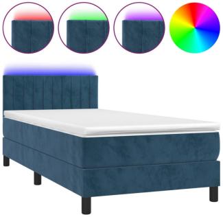 Boxspringbett mit Matratze & LED Dunkelblau 80x200 cm Samt (Farbe: Blau)