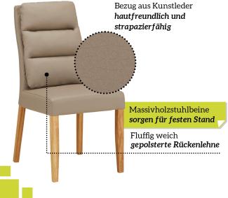 smart 2er Set Esszimmerstühle Bezug aus Kunstleder beige | Stuhlbeine aus Massivholz Eiche geölt - Küchenstuhl, Wohnzimmerstuhl, Polsterstuhl ideal für Esszimmer, Büro