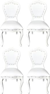 Casa Padrino Luxus Barock Esszimmer Set Weiß / Weiß 45 x 47 x H. 99 cm - 4 handgefertigte Esszimmerstühle mit Kunstleder - Barock Esszimmermöbel