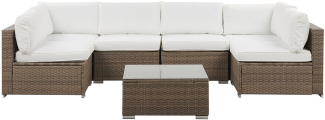 Lounge Set Rattan braun 6-Sitzer modular Auflagen weiß BELVEDERE