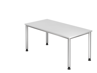 'HS16' Schreibtisch mit rundem 4-Fuß-Gestell, Weiß/ Silber, 160 x 80 x 68-76 cm