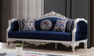 Casa Padrino Luxus Barock Sofa Blau / Silber / Gold 228 x 90 x H. 110 cm