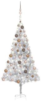 vidaXL Künstlicher Weihnachtsbaum mit LEDs & Kugeln Silbern 180cm PET, Mit Beleuchtung [3077610]