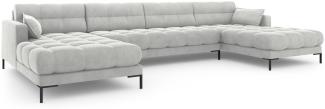 Micadoni 6-Sitzer Samtstoff Panorama Sofa Mamaia | Bezug Silver | Beinfarbe Black Metal