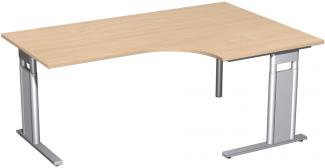 PC-Schreibtisch rechts, höhenverstellbar, 180x120cm, Buche / Silber