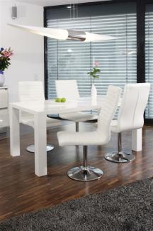Essgruppe 5-tlg. 180 x 90 cm Tisch aus MDF Weiß + 4 Stühle aus Polyurethan Weiß