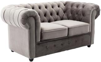 2-Sitzer Sofa 'Chesterfield', Samt grau, 156 cm