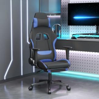 Gaming-Stuhl mit Fußstütze Schwarz und Blau Stoff, Drehbar [3143749]