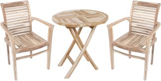 3-teilige Sitzgruppe Garten Tisch Gruppe Klapptisch Stapelstuhl Holz