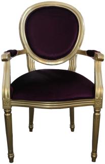 Casa Padrino Barock Esszimmer Stuhl mit Armlehne Lila / Gold - Designer Stuhl - Luxus Qualität