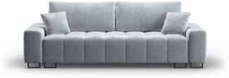 Micadoni 3-Sitzer Samtstoff Sofa mit Bettfunktion und Box Byron | Bezug Light Blue | Beinfarbe Black Metal