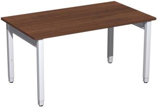 Schreibtisch '4 Fuß Pro Quadrat' höhenverstellbar, 140x80x68-86cm, Nussbaum / Silber