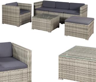 Juskys Polyrattan Lounge Punta Cana L grau-meliert – Gartenlounge für 4-5 Personen – Sitzgruppe mit Sessel, Sofa, Tisch & Hocker - Sitzbezüge Grau