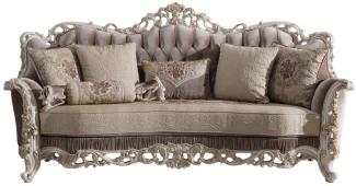 Casa Padrino Luxus Barock Wohnzimmer Sofa mit dekorativen Kissen Braun / Beige / Weiß / Gold 240 x 90 x H. 120 cm