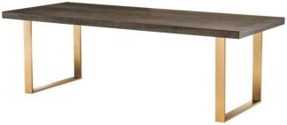 Casa Padrino Luxus Edelstahl Esstisch mit Eichenfurnier Tischplatte Dunkelbraun / Messing 230 x 100 x H. 75,5 cm - Luxus Qualität