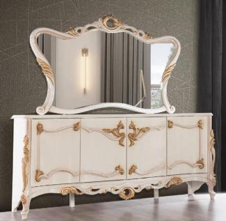 Casa Padrino Luxus Barock Möbel Set Weiß / Beige / Gold - 1 Barock Sideboard mit 4 Türen & 1 Barock Wandspiegel - Barock Möbel - Edel & Prunkvoll