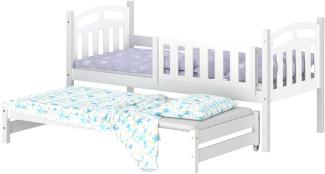 WNM Group Kinderbett Ausziehbar Suzie - aus Massivholz - Ausziehbett für Mädchen und Jungen - Hohe Qualität Bett mit Rausfallschutz für Kinder Weiß - 180x90 / 170x90 cm