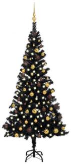 Künstlicher Weihnachtsbaum mit LEDs & Schmuck Schwarz 180cm PVC