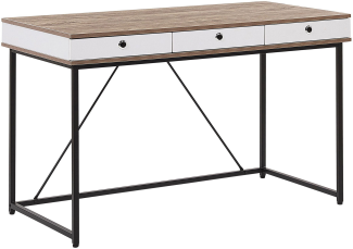 Schreibtisch heller Holzfarbton / weiß 120 x 60 cm 3 Schubladen HINTON