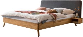Bed Box Massivholz Bettrahmen Concept Line 100, Wildeiche geölt, Polsterkopfteil und Nachtkonsolen 180x220 cm